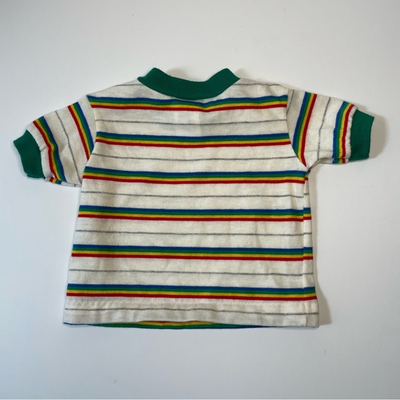 Vintage Newborn Overalls Outfit Green Corduroy Rainbow Striped Shirt Boy Or Girl - Picture 4 of 12